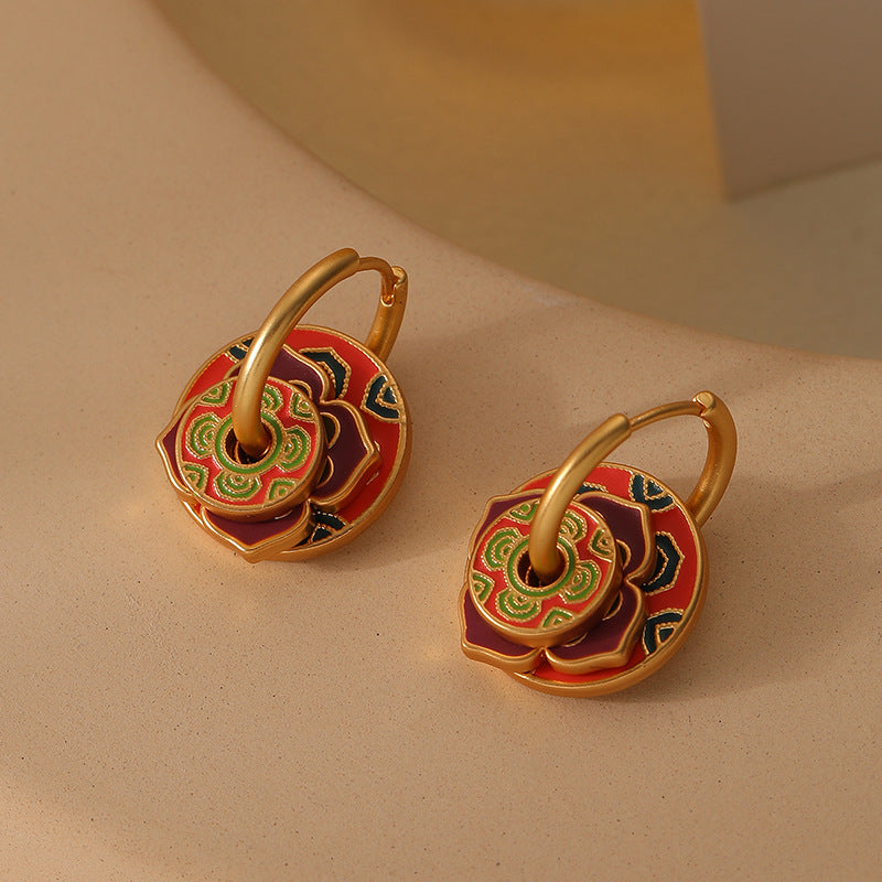 Niche new Chinese style multi-wear enamel earrings (retro light luxury high-end ethnic style earrings)
