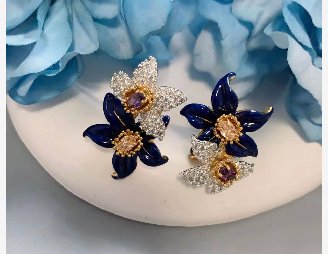 Enamel two-color phoenix flower earrings (combination of craftsmanship and art)