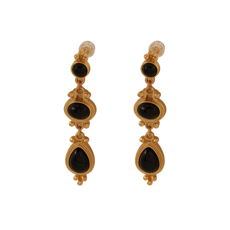 Retro palace style black long earrings (high-end niche and light luxury earrings)