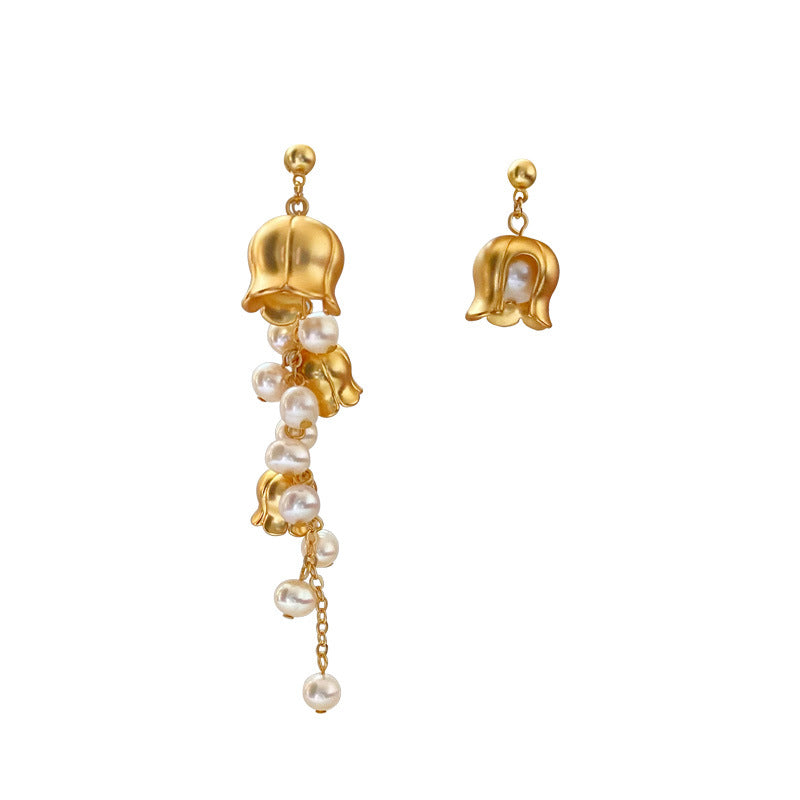 Blue Vintage Matte Orchid Bell Asymmetric Earrings