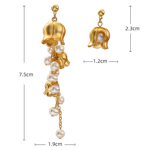 Blue Vintage Matte Orchid Bell Asymmetric Earrings