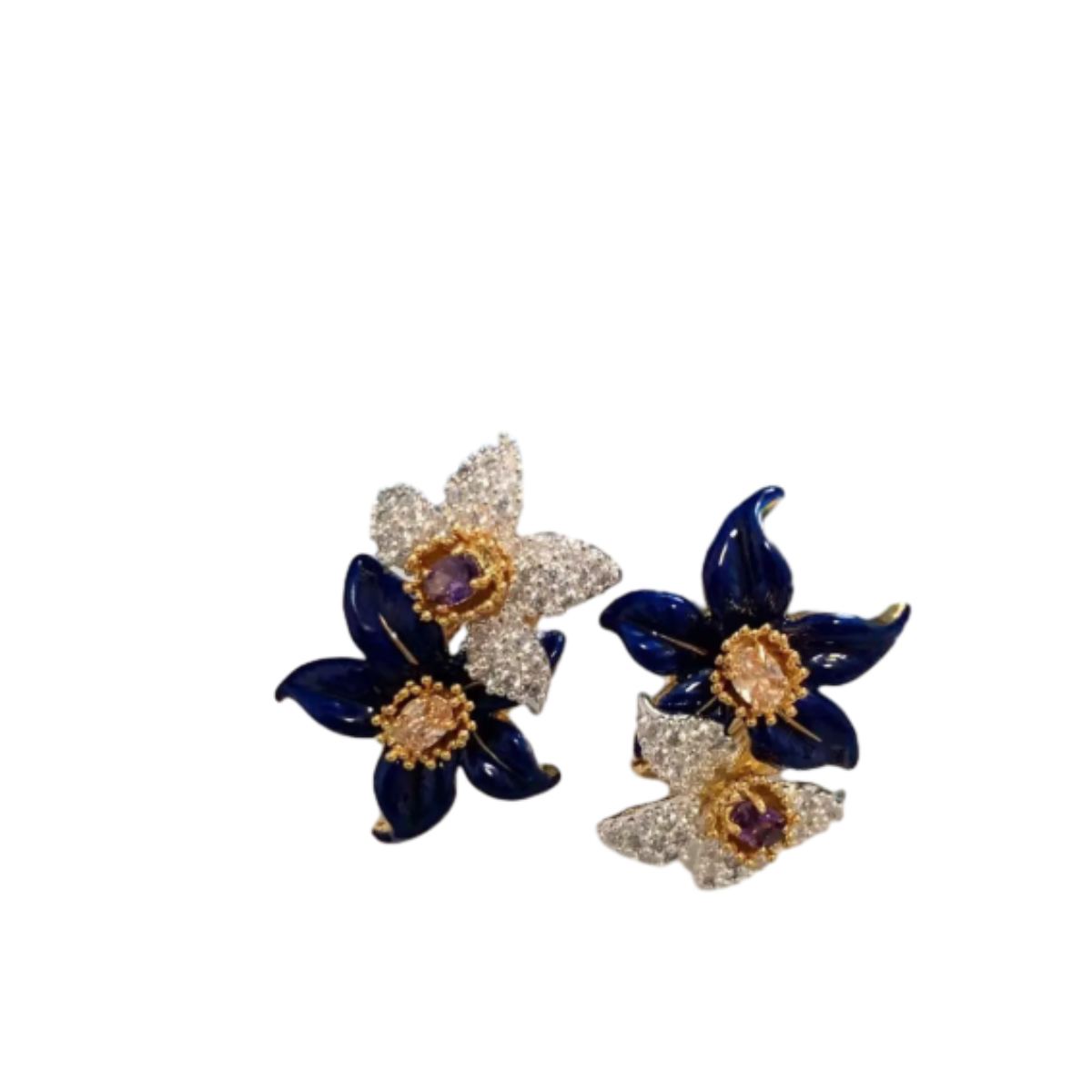 Enamel two-color phoenix flower earrings (combination of craftsmanship and art)
