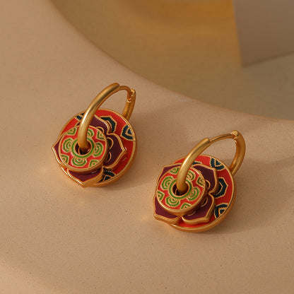 Niche new Chinese style multi-wear enamel earrings (retro light luxury high-end ethnic style earrings)