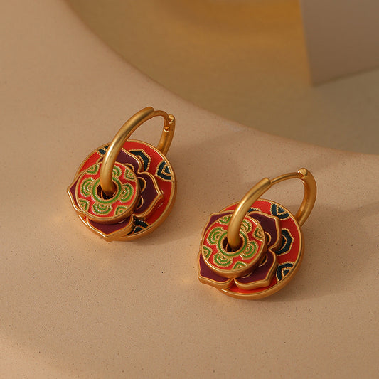 Niche new Chinese style multi-wear enamel earrings (retro light luxury high-end ethnic style earrings)