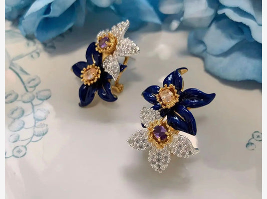 Enamel two-color phoenix flower earrings (combination of craftsmanship and art)