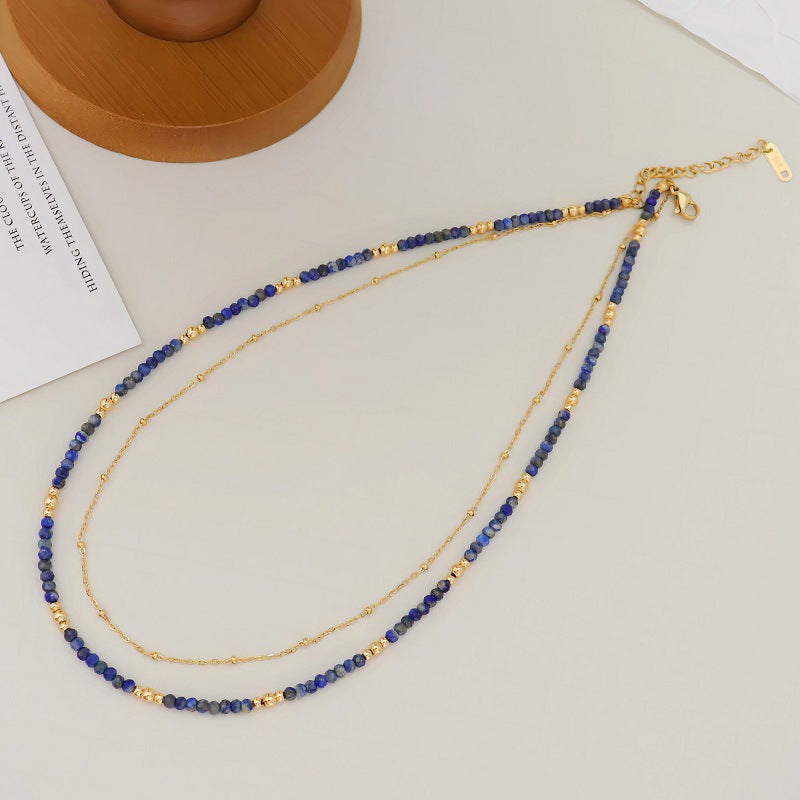 Original New Vintage Lapis Lazuli Beaded Collarbone Necklace