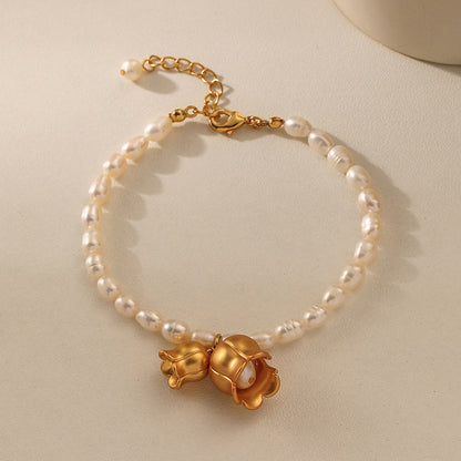 New French vintage natural freshwater pearl lily of the valley flower bracelet