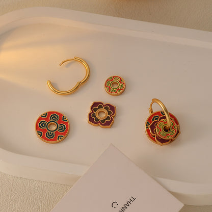 Niche new Chinese style multi-wear enamel earrings (retro light luxury high-end ethnic style earrings)