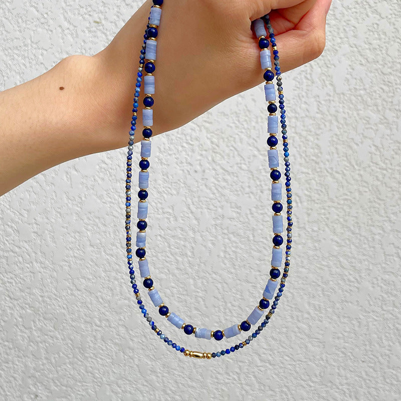 ins new retro lapis lazuli color beaded clavicle chain (versatile and high-end, simple and fashionable)