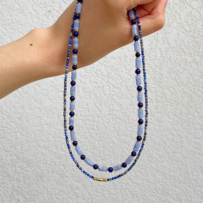 ins new retro lapis lazuli color beaded clavicle chain (versatile and high-end, simple and fashionable)