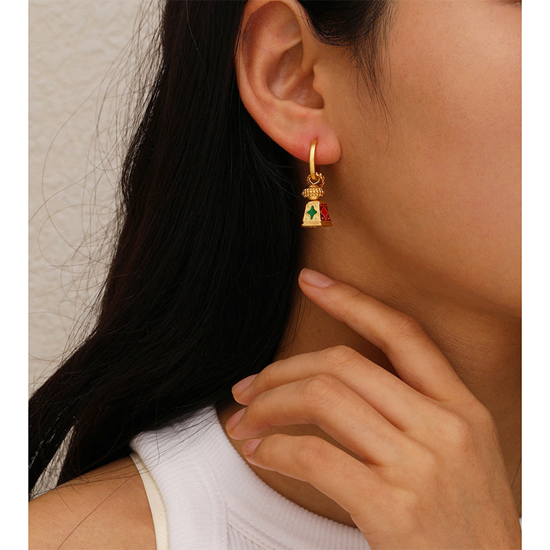 New Chinese style retro style enamel oil drop earrings (light luxury and high-end, fashionable temperament)