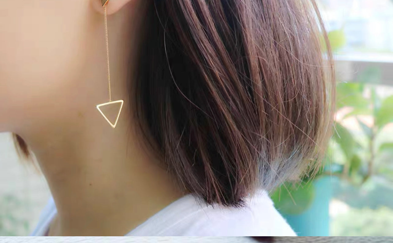 Simple and elegant semi-circle small triangle earrings