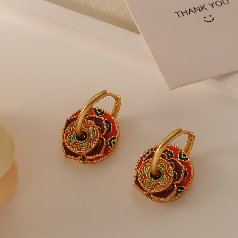 Niche new Chinese style multi-wear enamel earrings (retro light luxury high-end ethnic style earrings)