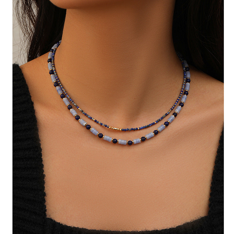 ins new retro lapis lazuli color beaded clavicle chain (versatile and high-end, simple and fashionable)