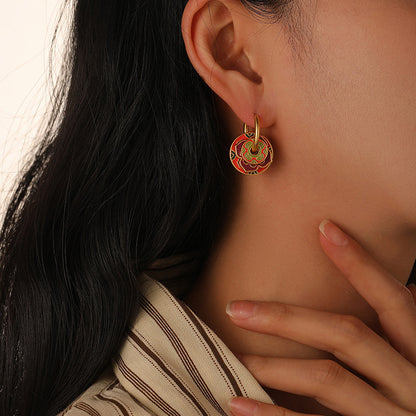 Niche new Chinese style multi-wear enamel earrings (retro light luxury high-end ethnic style earrings)