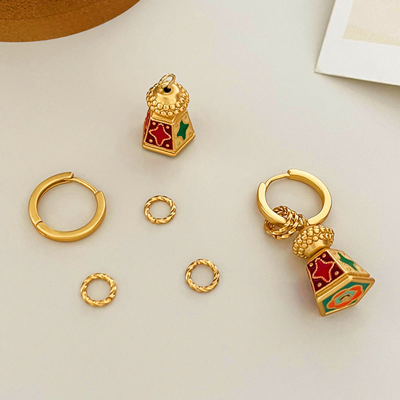 New Chinese style retro style enamel oil drop earrings (light luxury and high-end, fashionable temperament)