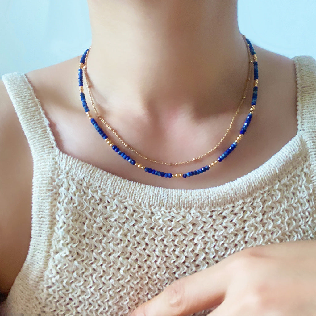 Original New Vintage Lapis Lazuli Beaded Collarbone Necklace