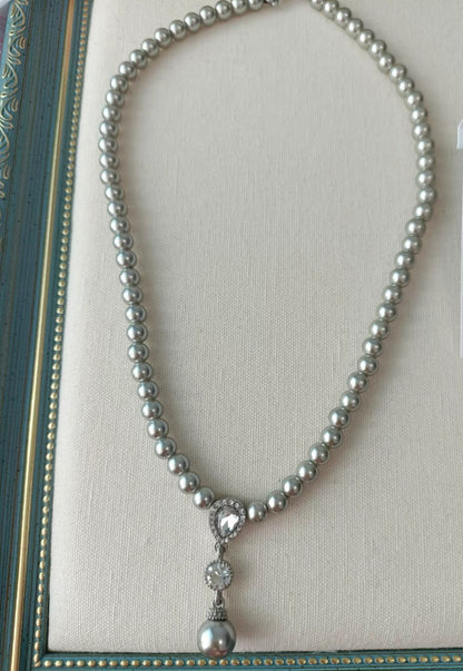 ray glass pearl + rhinestone luxury necklace