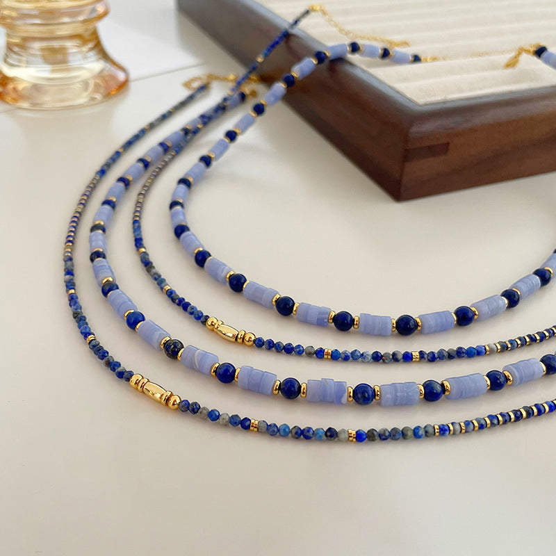 ins new retro lapis lazuli color beaded clavicle chain (versatile and high-end, simple and fashionable)