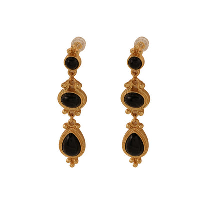 Retro palace style black long earrings (high-end niche and light luxury earrings)