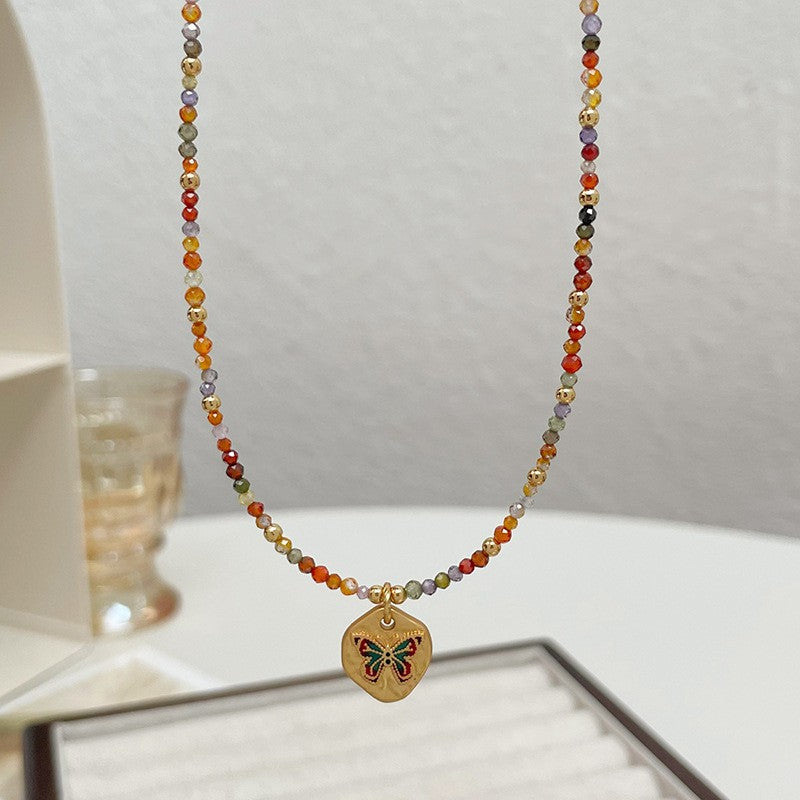 New simple colorful beaded oil butterfly clavicle necklace bracelet