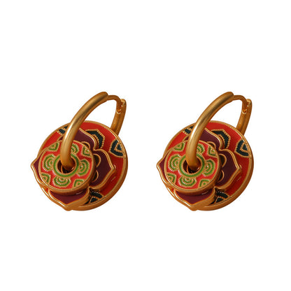 Niche new Chinese style multi-wear enamel earrings (retro light luxury high-end ethnic style earrings)