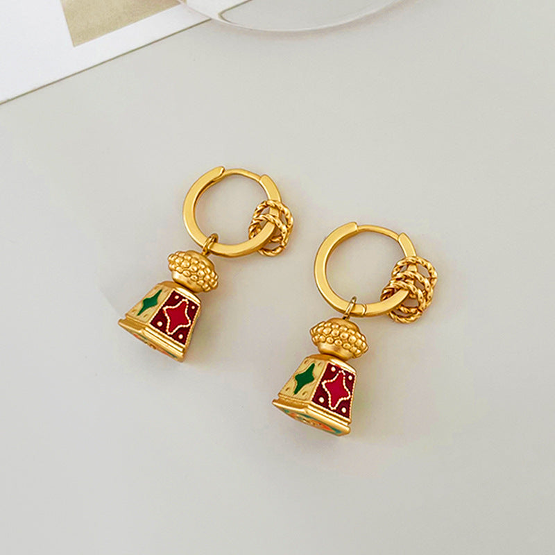 New Chinese style retro style enamel oil drop earrings (light luxury and high-end, fashionable temperament)