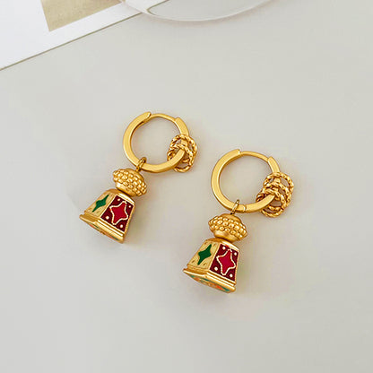 New Chinese style retro style enamel oil drop earrings (light luxury and high-end, fashionable temperament)