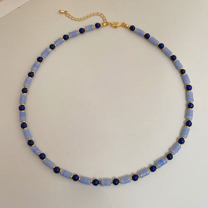 ins new retro lapis lazuli color beaded clavicle chain (versatile and high-end, simple and fashionable)