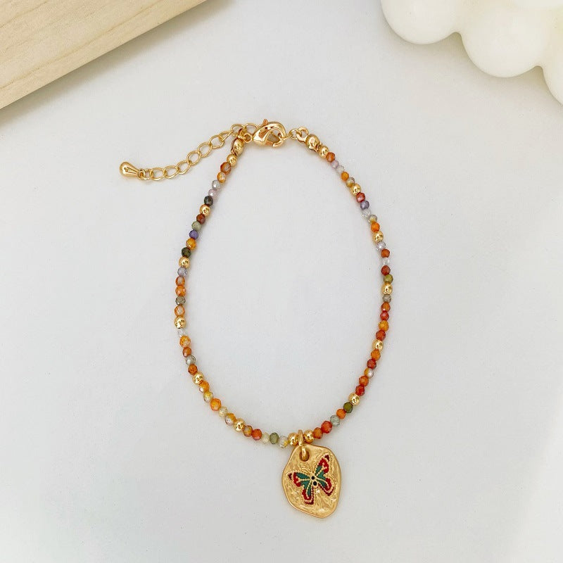 New simple colorful beaded oil butterfly clavicle necklace bracelet